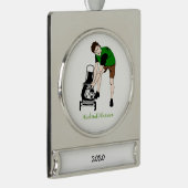 週末の戦士おもしろい芝刈り漫画 シルバープレートバナーオーナメント (右)