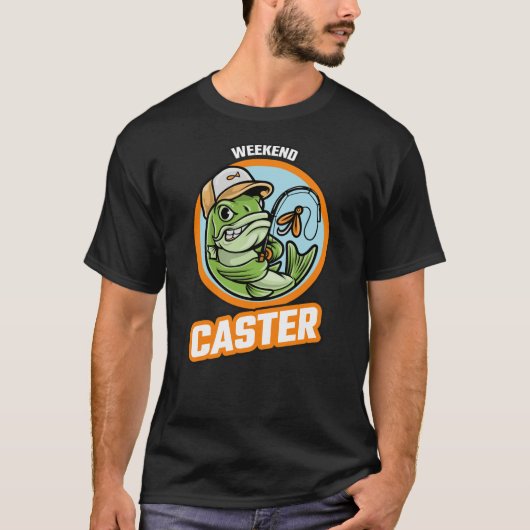 週末の投げ釣り師 楽しい釣りデザイン 釣り中毒者 Tシャツ (正面)