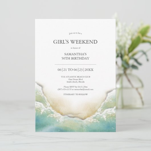 週末の招待状水彩海岸線 招待状 (スタンド正面)