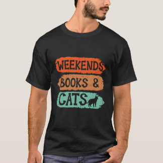 週末の本と猫の子猫ブックワームBookaholic Tシャツ