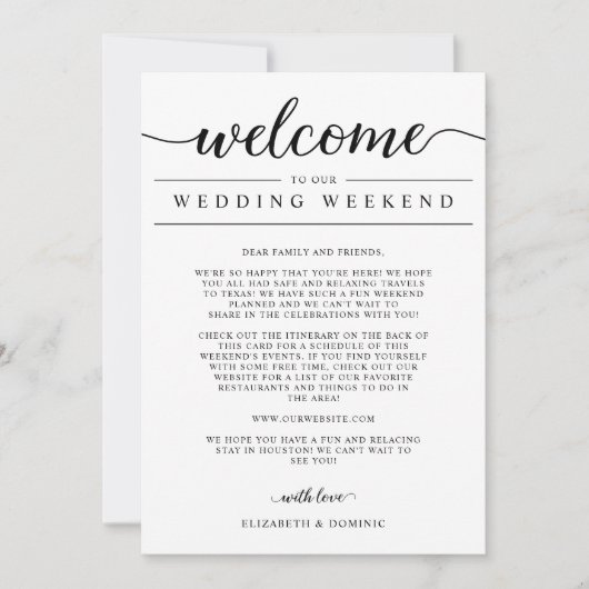 週末の結婚ウェルカムカードと旅程カード (正面)