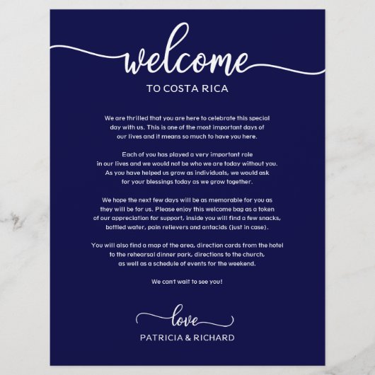 週末の結婚ウェルカム旅程ネイビーブルー (正面)