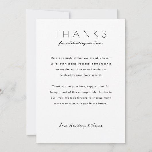 週末の結婚ミニマル旅行日程ウェルカムカード 招待状 (裏面)