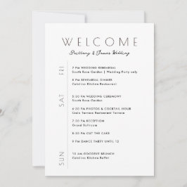 週末の結婚ミニマル旅行日程ウェルカムカード 招待状