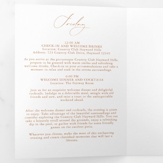 週末の結婚日程のタイムラインブックレットエレガントの設定 三つ折りクリスマスカード (内部最初)