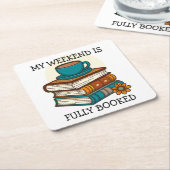週末は本でいっぱい! 本好きのためのデザイン スクエアペーパーコースター (アングル)