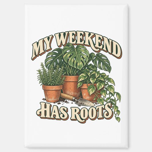 週末は根っこ Retro Houseplants マグネット (正面)