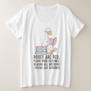 週末は読書に没頭するアヒル好きの人へ プラスサイズTシャツ