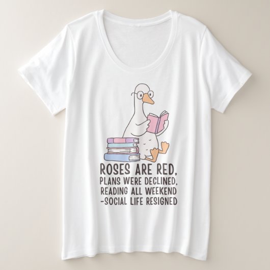 週末は読書に没頭するアヒル好きの人へ プラスサイズTシャツ (デザイン正面)