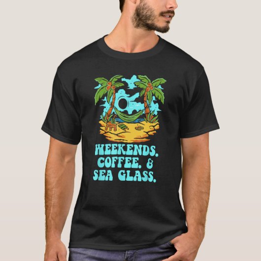 週末コーヒー&シーグラスビーチバケーション海T Tシャツ (正面)