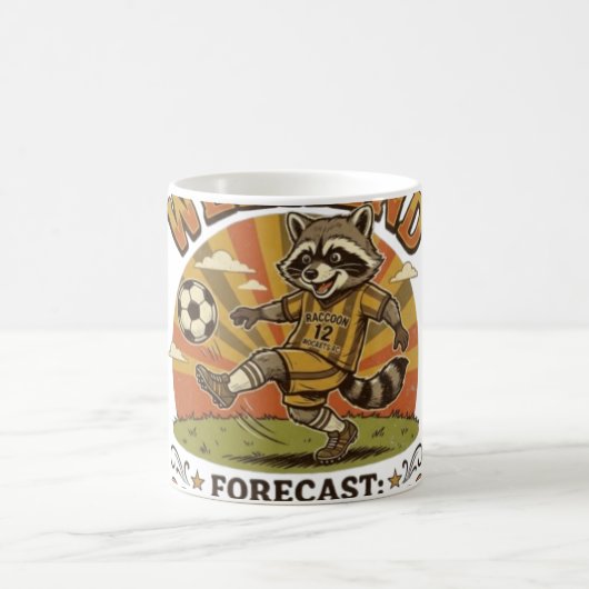 週末予報 サッカーと昼寝 かわいいアライグマ コーヒーマグカップ (中央)