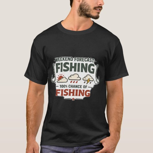週末予報 釣り デザイン Tシャツ (正面)