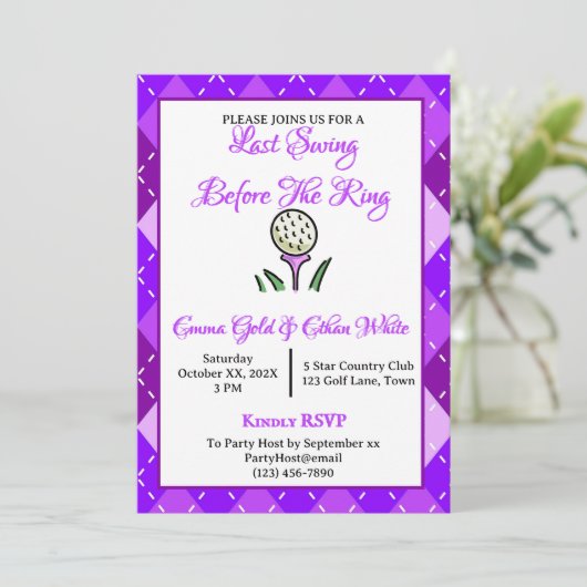 週末結婚のゴルフアクティビティパープルアーガイル 招待状 (スタンド正面)