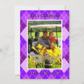 週末結婚のゴルフアクティビティパープルアーガイル 招待状 (裏面)