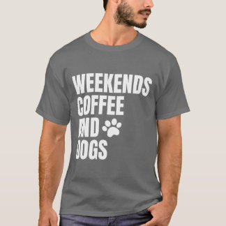 週末+コーヒー+犬+家族+少年 Tシャツ