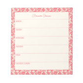 週次パーソナライズされたプランナーヴィンテージ赤フローラ ノートパッド (正面)