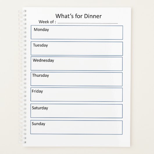 週次メニューホワイトボード – 夕食の内容 – プランナー手帳 (正面)
