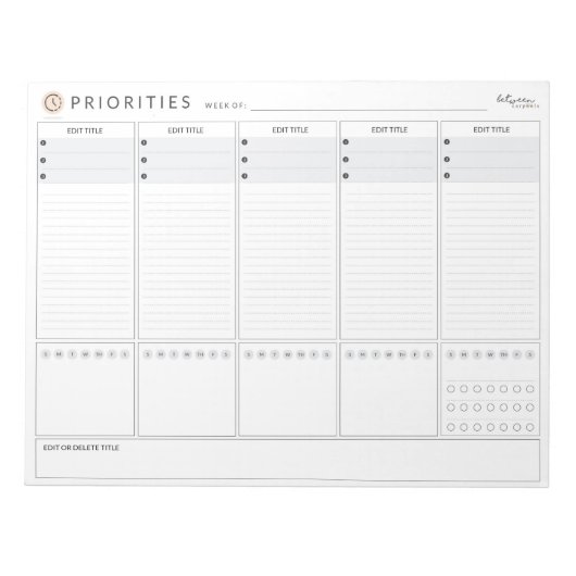 週次優先順位プランナー ノートパッド (正面)