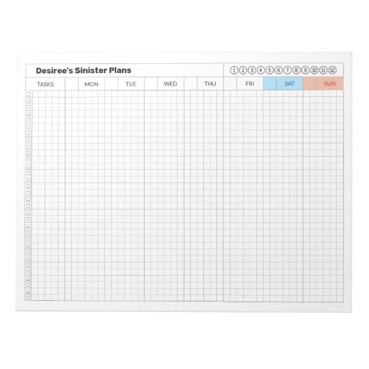 週次計画 – 不吉な計画 ノートパッド (正面)