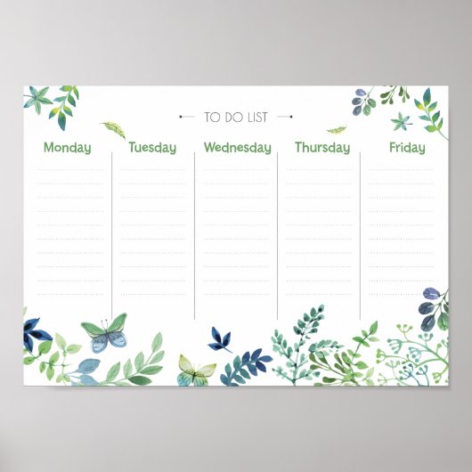 週間の予定表 グリーン 水彩 フラワーリスト ポスター (正面)