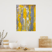 「進む」グレーと黄色の抽象芸術アート ポスター (キッチン)