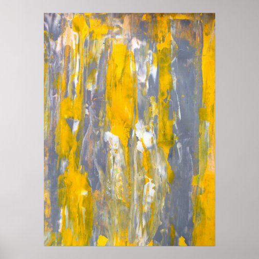 「進む」グレーと黄色の抽象芸術アート ポスター (正面)