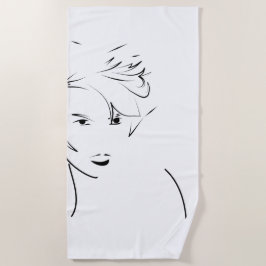 進化した黒線アートの女性Touch ビーチタオル