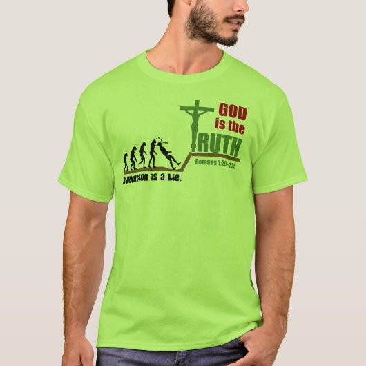 進化は嘘だ。神は真実のTシャツ – 光 Tシャツ (正面)