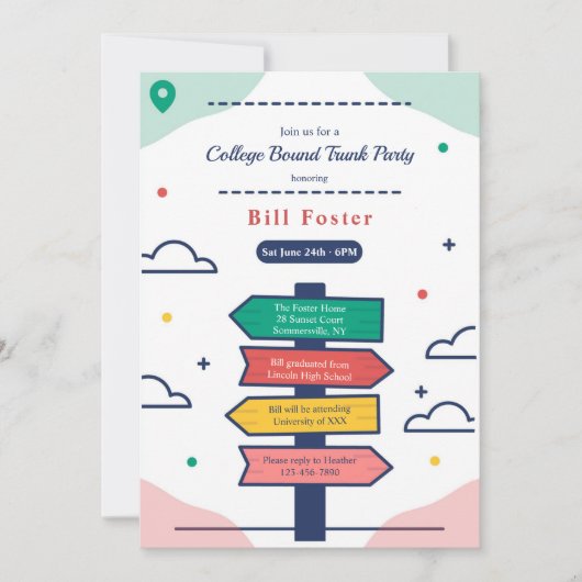 進学おめでとう！案内標識パーティー招待状 招待状 (正面)