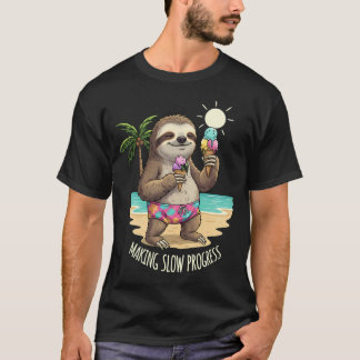 "進歩が遅い" 面白いナマケモノ ビーチバケーション Tシャツ