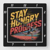 進歩のランナーに飢え続ける スクエア壁時計 (正面)