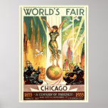 進歩の世紀 – 1933年シカゴ万国博覧会 ポスター<br><div class="desc">1933年シカゴ万国博覧会のポスター – A Century of Progress 国際的 Expositionは、1933年から1934年までシカゴで開催された世界博覧会の名祝前。フェアのテーマは技術革新だった。その建築的なシンボルはスカイライドで、フェアの片側から反対側に乗ることができる海岸に垂直に架かる。</div>