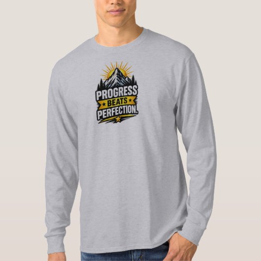 進歩は完璧に勝る – モチベーションを高める自己啓発 Tシャツ (正面)