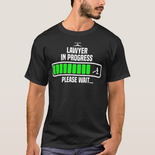進行中の弁護士お待ちくださいロースクールおもしろいラ Tシャツ (正面)