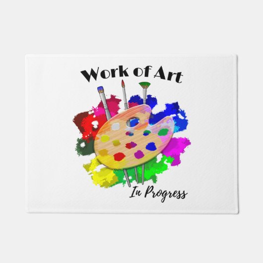 進行中の芸術作品アーティストパレットブラシ ドアマット (正面)