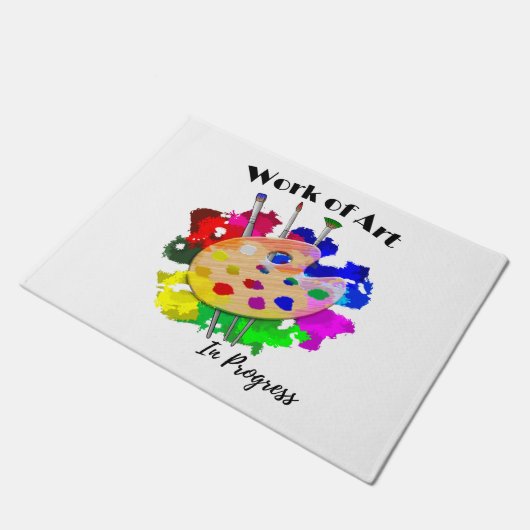 進行中の芸術作品アーティストパレットブラシ ドアマット (アングル)