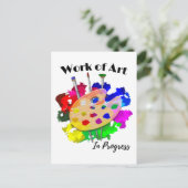 進行中の芸術作品アーティストパレットブラシ ポストカード (スタンド正面)