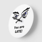 遅いぞ！:おもしろい顔 ラウンド壁時計 (傾斜)