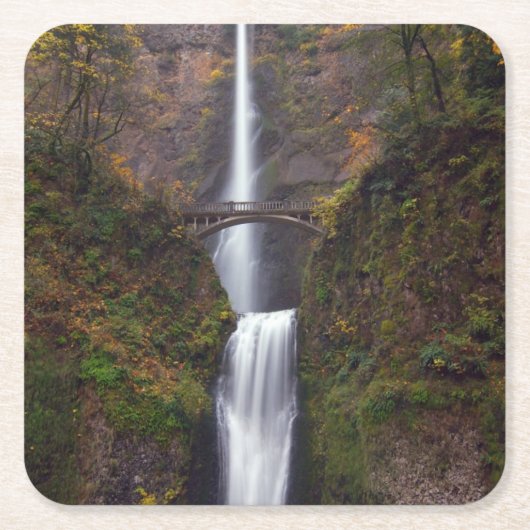 遅い秋のMultnomahの滝 スクエアペーパーコースター (正面)
