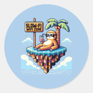 遅いWiFiゾーン – Pixel おもしろい Art Sloth Vacation ラウンドシール