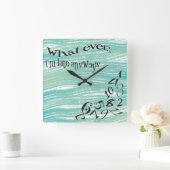 遅おもしろいいティール(緑がかった色) スクエア壁時計 (ホーム)