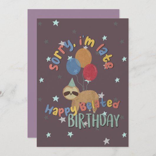 遅くなってごめんなさい。ハッピーベレート誕生日 カード (正面/裏面)