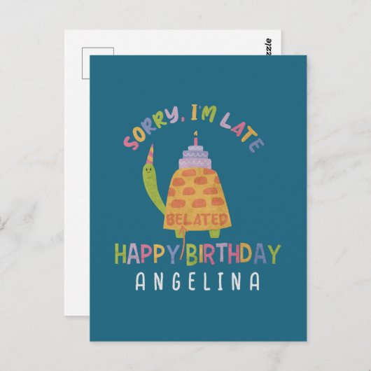 遅くなってごめんなさい。ハッピーベレート誕生日 ポストカード (正面/裏面)