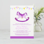 遅れたベビーシャワー パープルの揺れる馬が赤ちゃんに会う 招待状 (スタンド正面)