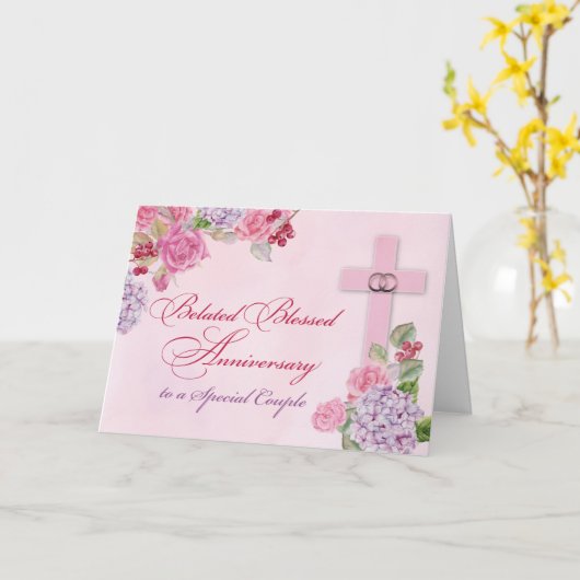 遅れた宗教結婚の記念日リングや輪が交差 カード (黄色い花)