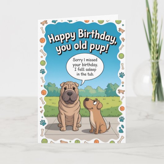 遅れた誕生日おめでとう犬 カード (正面)