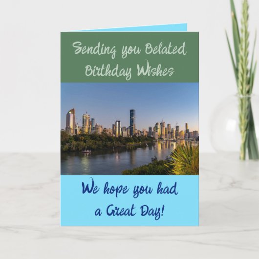遅れた誕生日の願い写真の青の緑を追加 カード (正面)