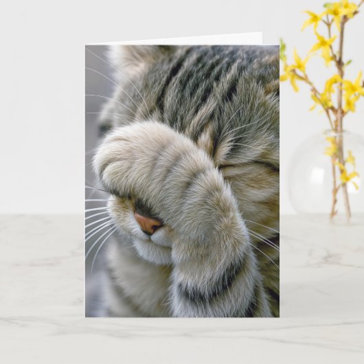 遅れた誕生日グレー+タビー猫 カード (黄色い花)