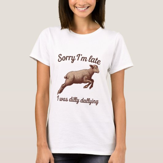 遅れてごめんなさいおもしろい Tシャツ (正面)