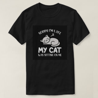 遅れてすみません ネコ 楽しい名言 Tシャツ